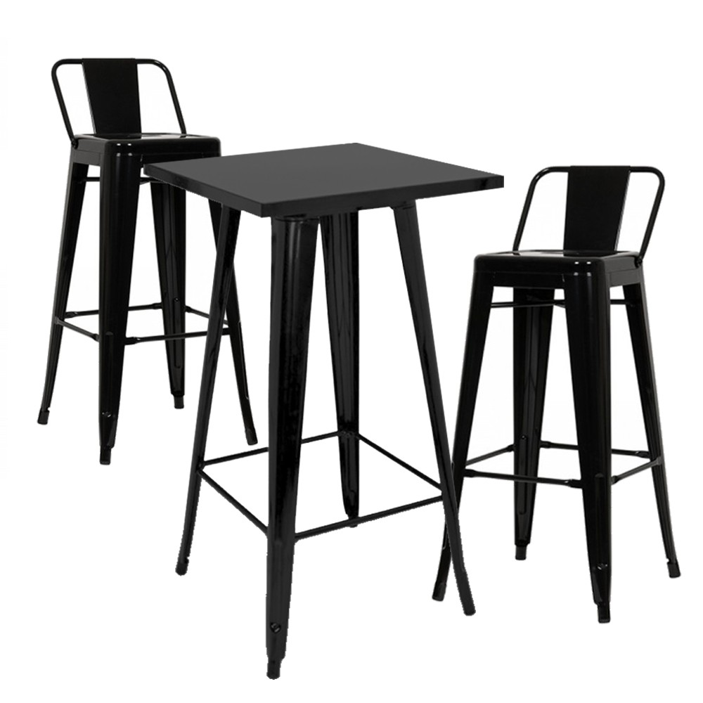Pack de 2 taburetes Negro SQUARE TOLIX H76 Style + mesa alta H107