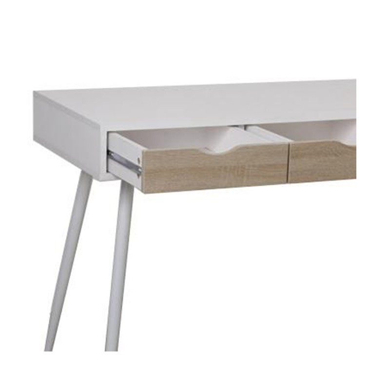 Mesa escritorio CLAU 110X50 - MDF Blanco y Roble - pies de metal