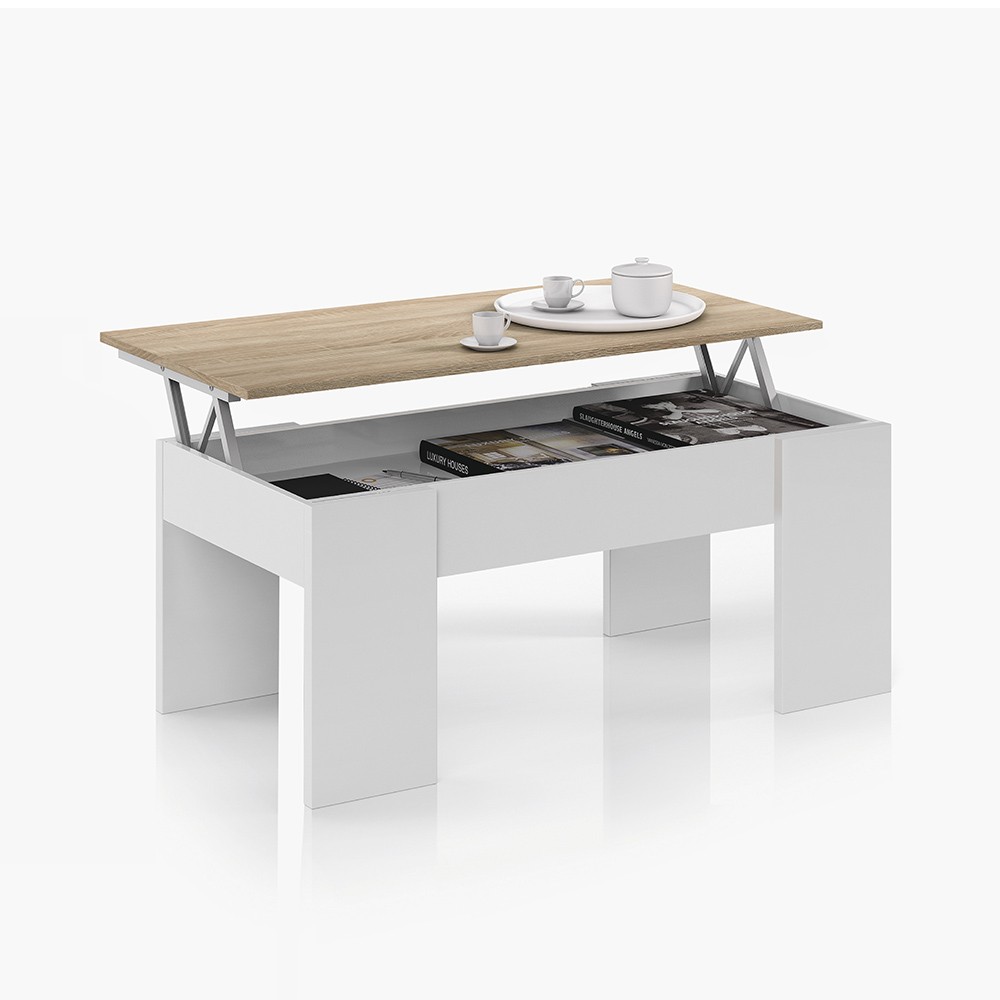 Mesa de centro elevable WILLOW 100X50 - melamina Roble y Blanca