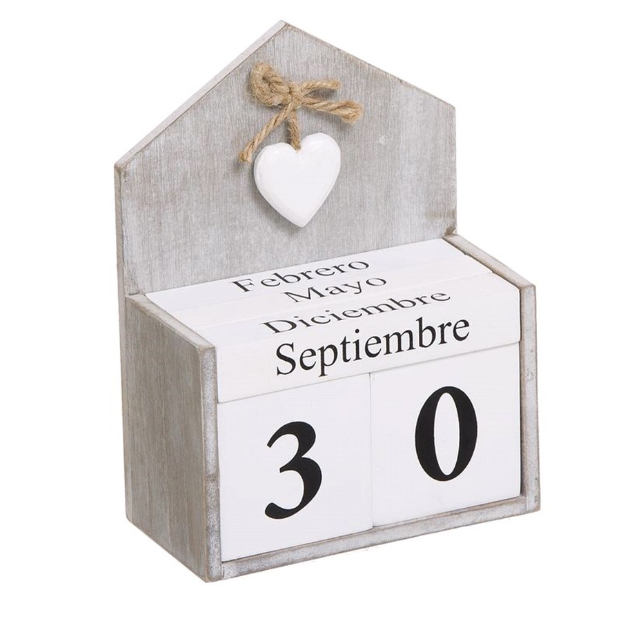 Calendario decorativo ROMANTIC – madera Natural y Blanco