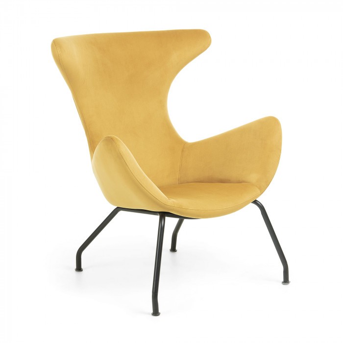 Butaca BOLTON – terciopelo Mostaza – metal Negro