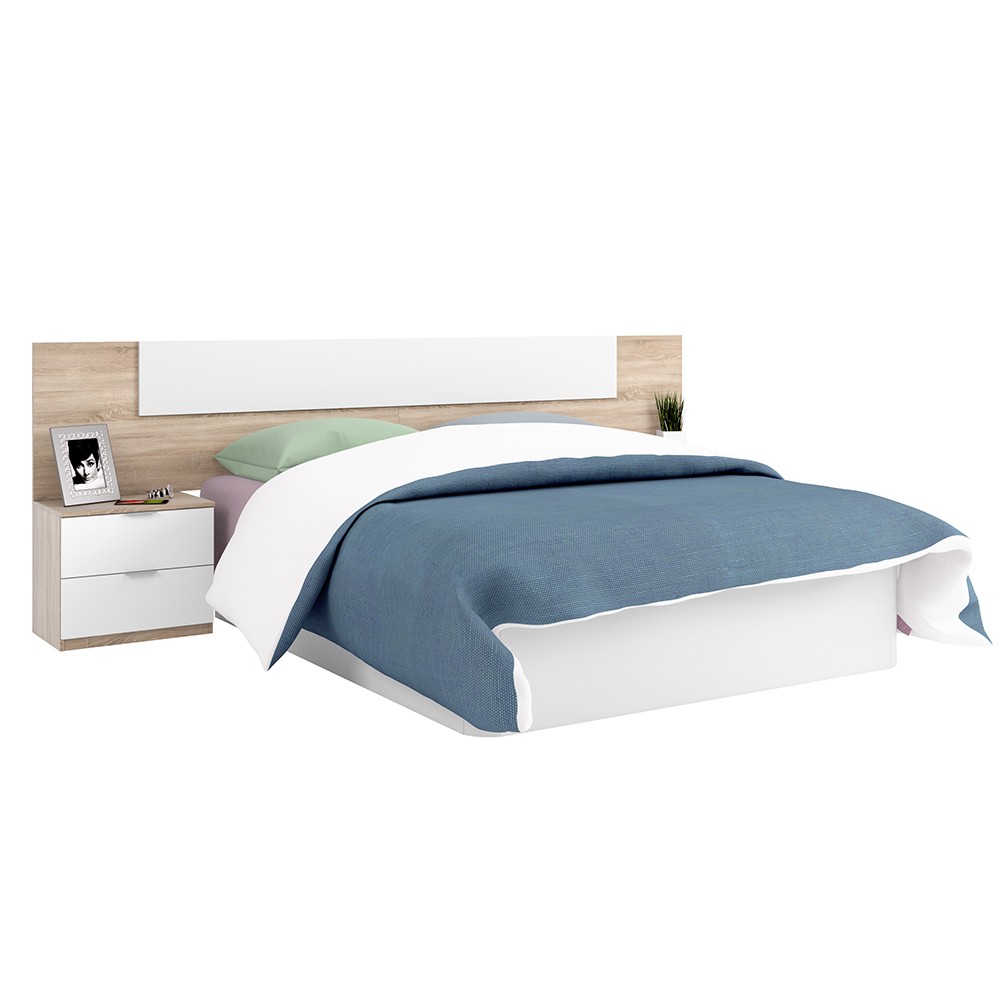 Cabezal con dos mesitas STELLA – Blanco – Roble