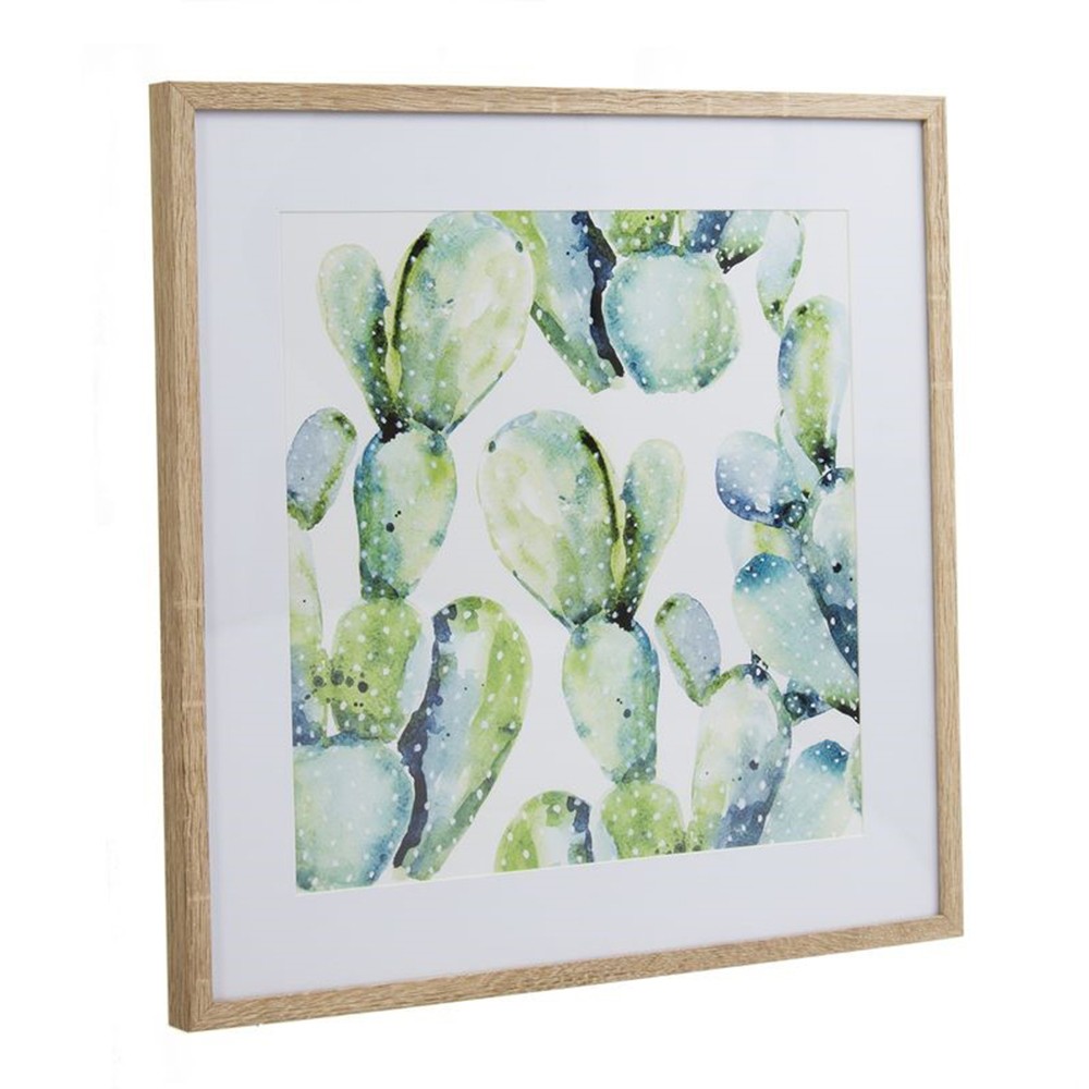 Cuadro MULTI CACTUS 52×52 – marco madera Natural