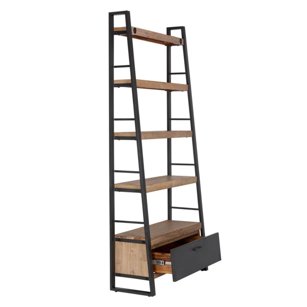 Estantería SERLEO 195x90 - madera de Acacia - metal Negro