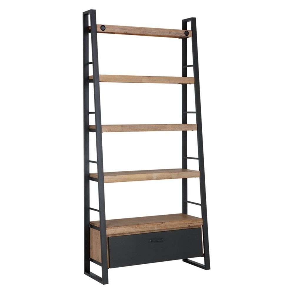 Estantería SERLEO 195×90 – madera de Acacia – metal Negro Estantería SERLEO 195×90 – madera de Acacia – metal Negro