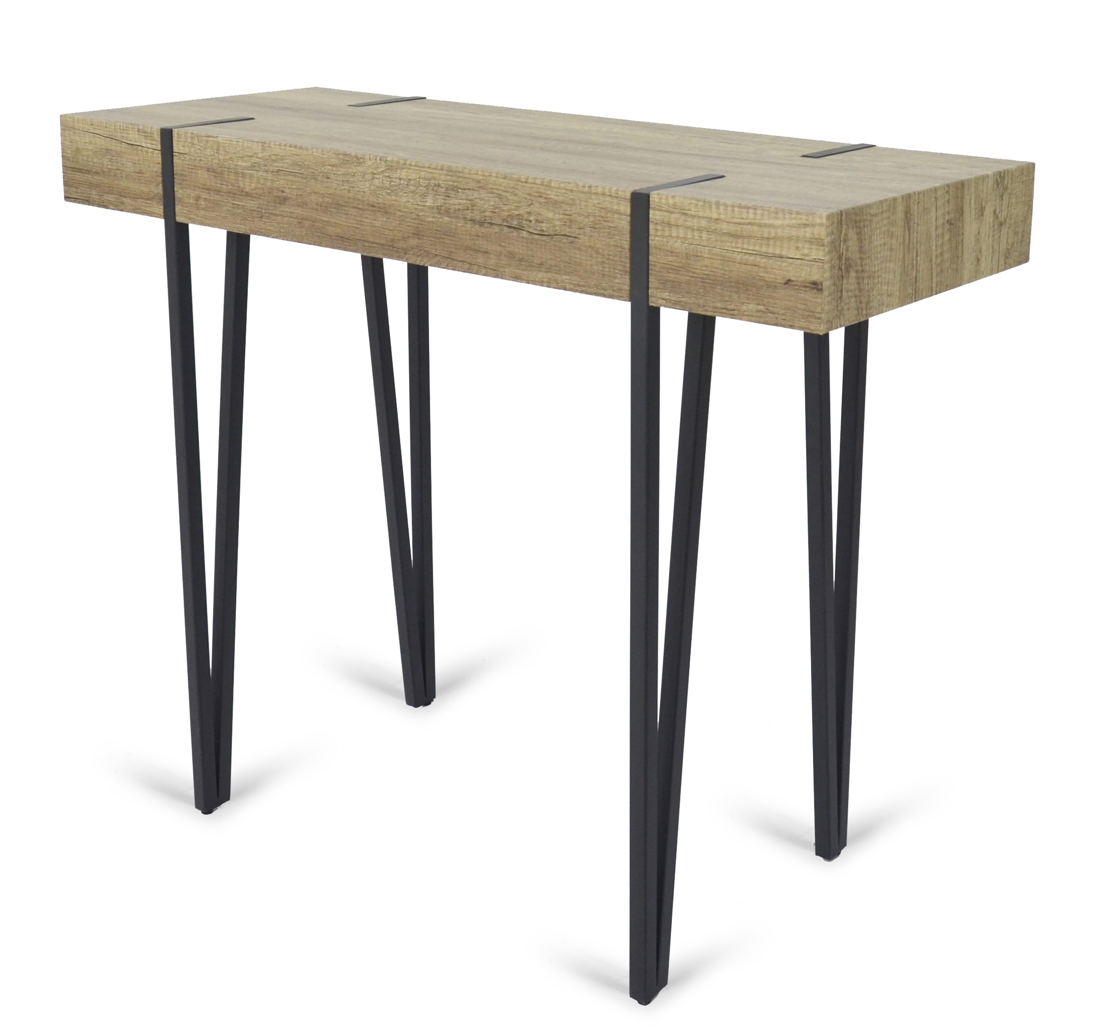 Consola JUMI – metal negro – MDF madera roble envejecido