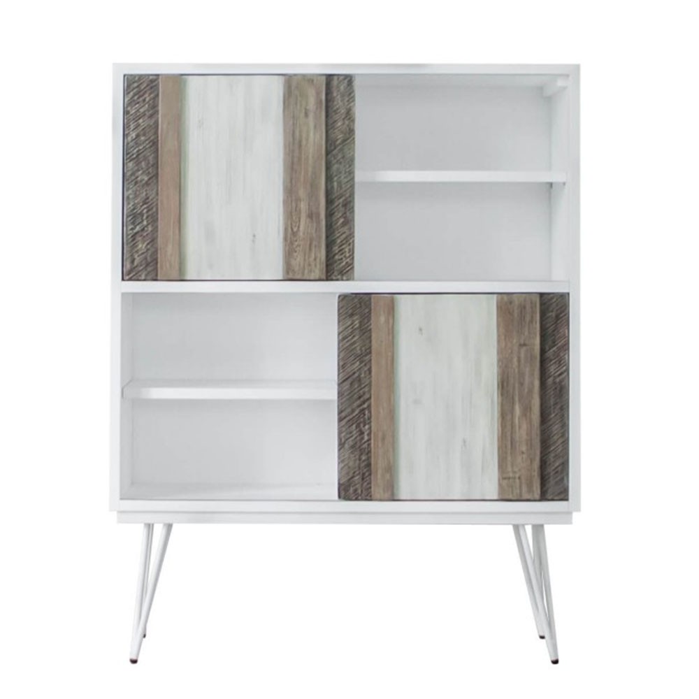 Estantería UMPA 110×140 – madera de Acacia – metal Blanco