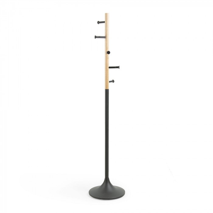 Perchero de pie CHRISTINE – metal Negro – madera Natural