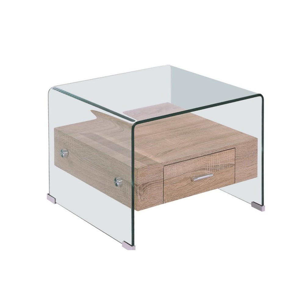 Mesa auxiliar FILLET 50×50 – cristal – madera