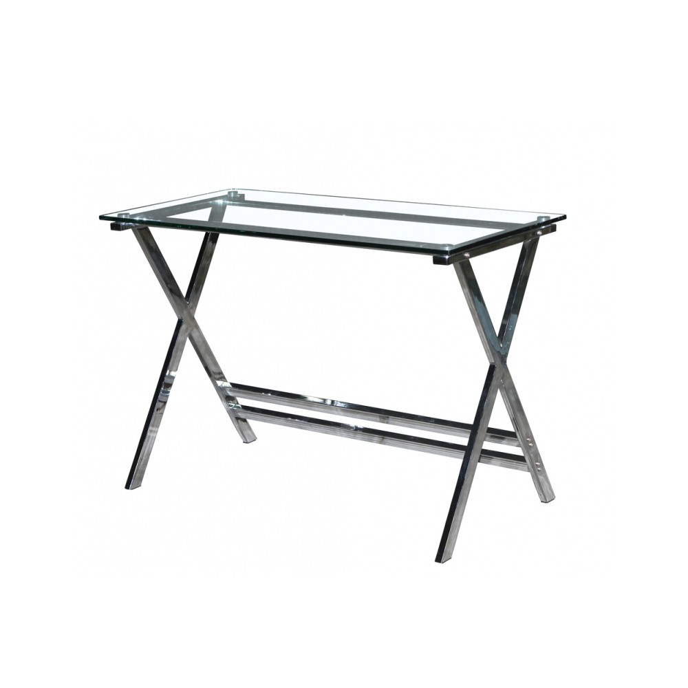 Mesa de escritorio CROSSIDE 110×55 – acero Cromado – cristal Transparente