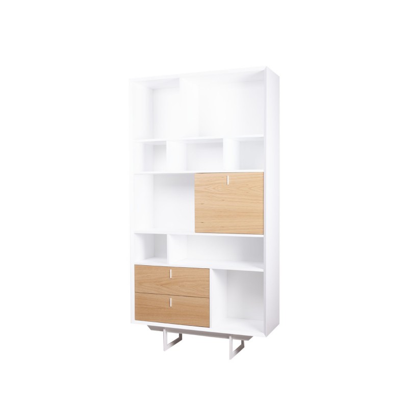 Estantería alta MUTAI 100×35 – DM lacado Blanco – madera de roble