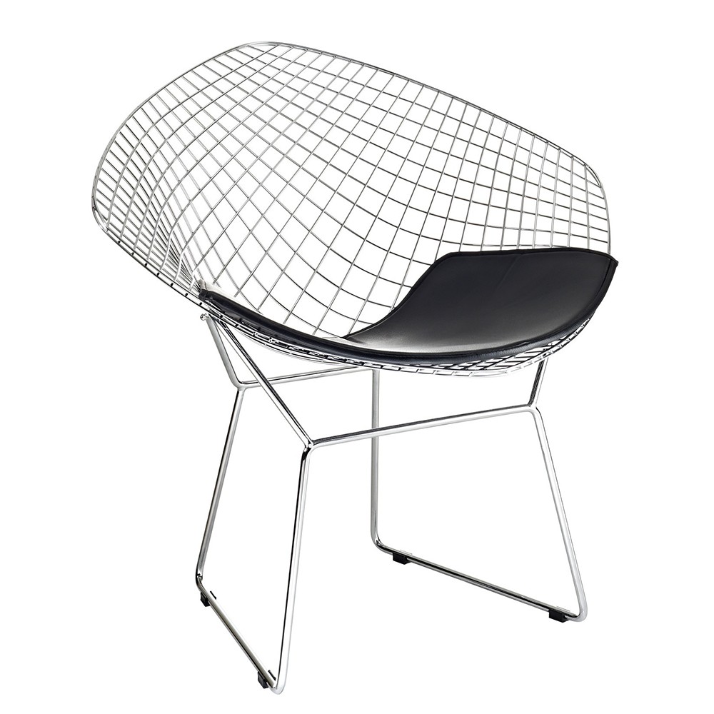 Sillón DIAMOND BERTOIA Style – estructura metal – cojín Negro