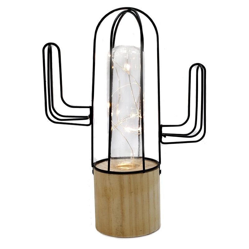 Cactus decorativo WIREF – metal Negro – madera