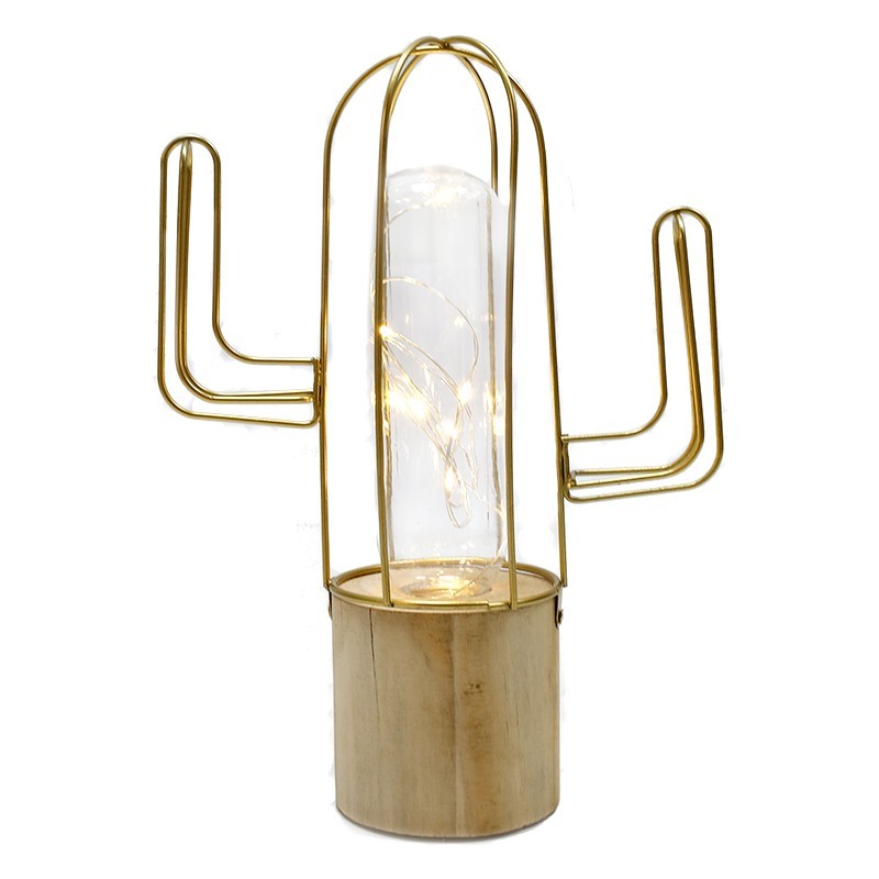 Cactus decorativo WIREF – metal Dorado – madera