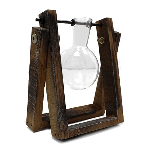 Maceta decorativa ODISHONE – cristal y madera