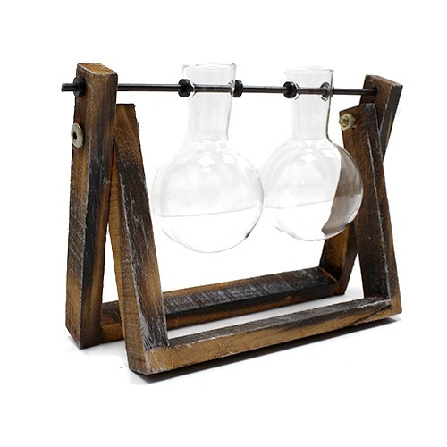 Maceta decorativa ODISHTWO – cristal y madera