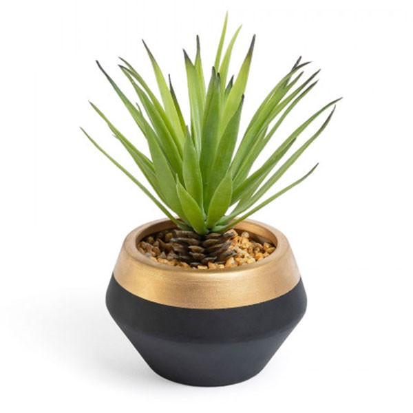 Planta artificial FURCRAEA  – cerámica Negro y Dorado