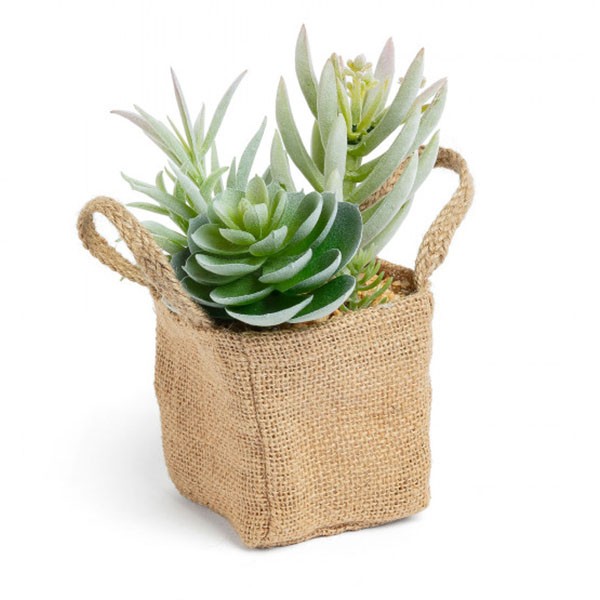 Planta artificial SUCULINO en cesto de lino