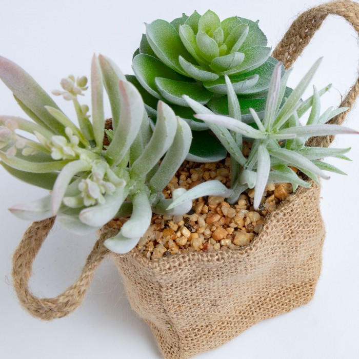 Planta artificial SUCULINO en cesto de lino