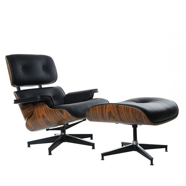 Sillón y ottoman LOUNGE RELAX – similpiel Negro – Palo Rosa