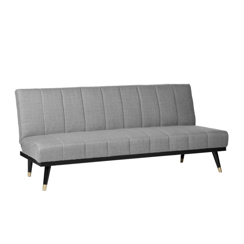 Sofá cama PHOENIX – tejido Gris claro – madera Negro – metal Dorado