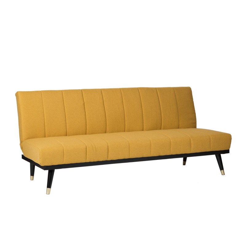 Sofá cama PHOENIX – tejido Mostaza – madera Negro – metal Dorado