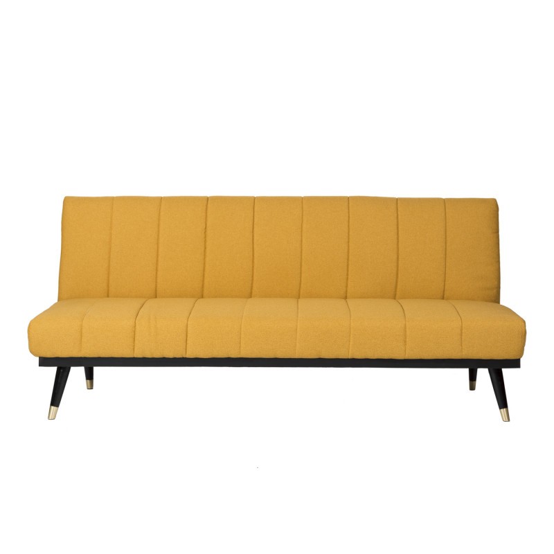 Sofá cama PHOENIX - tejido Mostaza - madera Negro - metal Dorado