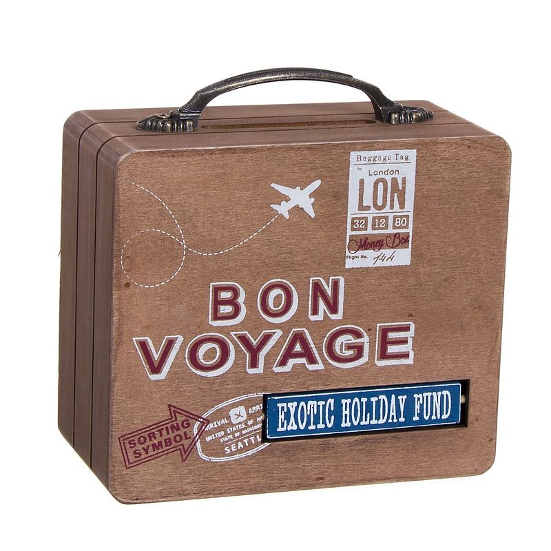 Hucha maleta BON VOYAGE – madera Natural