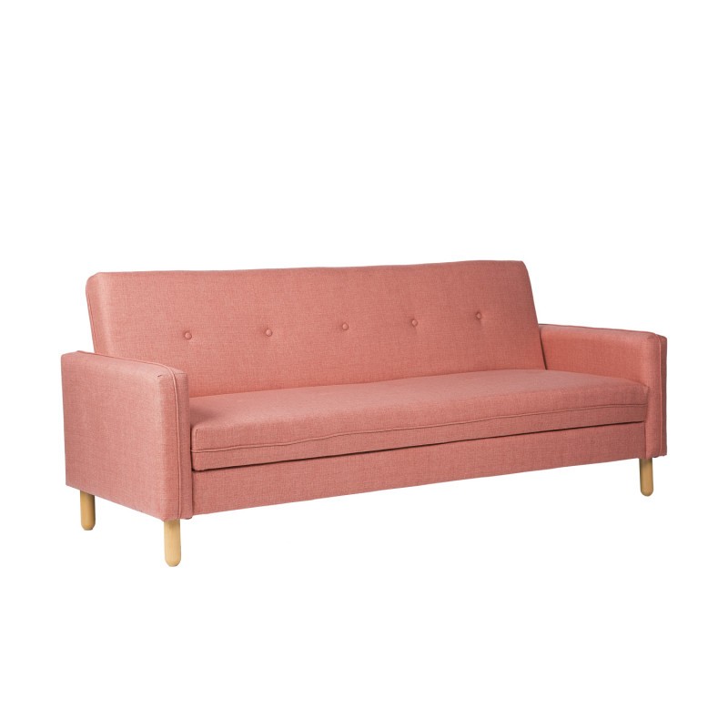 Sofá cama CÓRDOBA – tejido Rosa claro – madera Natural