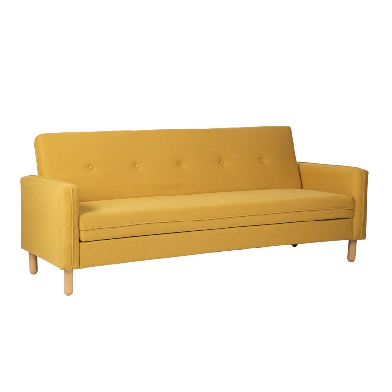 Sofá cama CÓRDOBA – tejido Mostaza – madera Natural