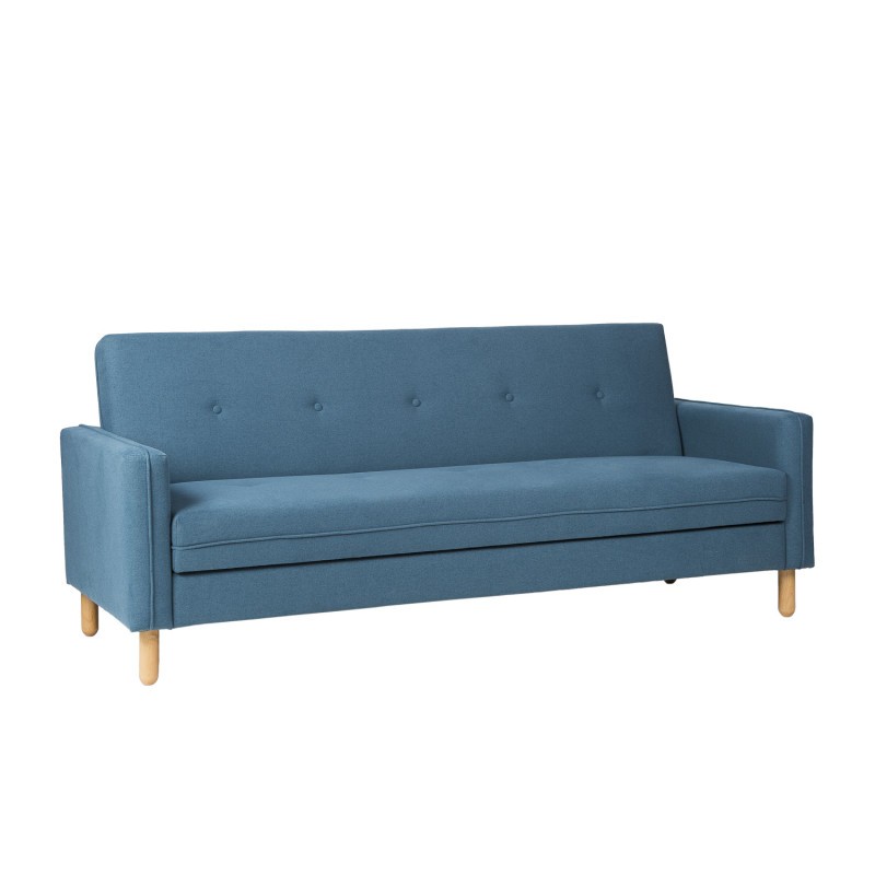 Sofá cama CÓRDOBA – tejido Azul – madera Natural