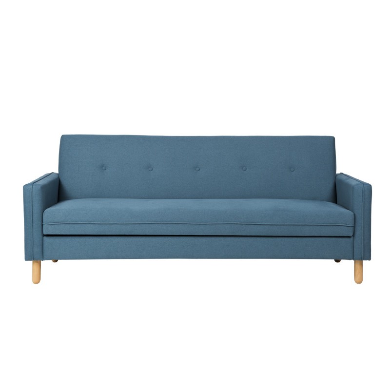 Sofá cama CÓRDOBA - tejido Azul - madera Natural