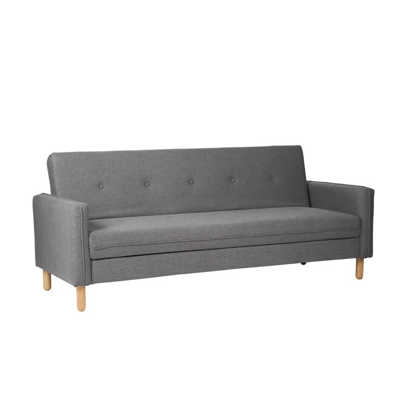 Sofá cama CÓRDOBA – tejido Gris oscuro – madera Natural
