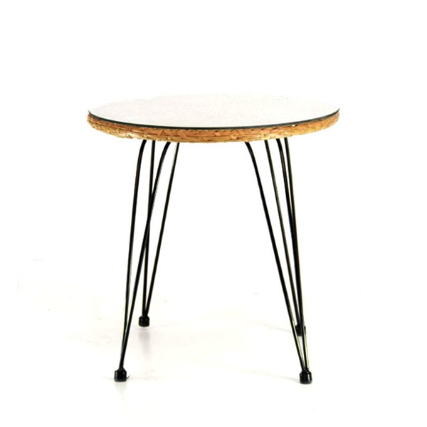 Mesa auxiliar TAVIRA – rattan sintético – metal Negro