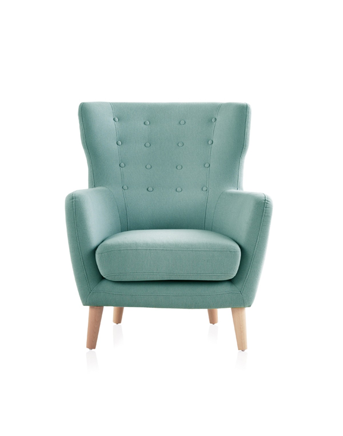 Sillón GÉNOVA - tejido Verde - madera de haya Natural