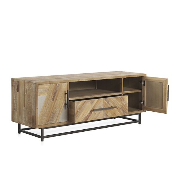Mueble TV KIEL 150x47 - madera de abeto Natural - metal Negro