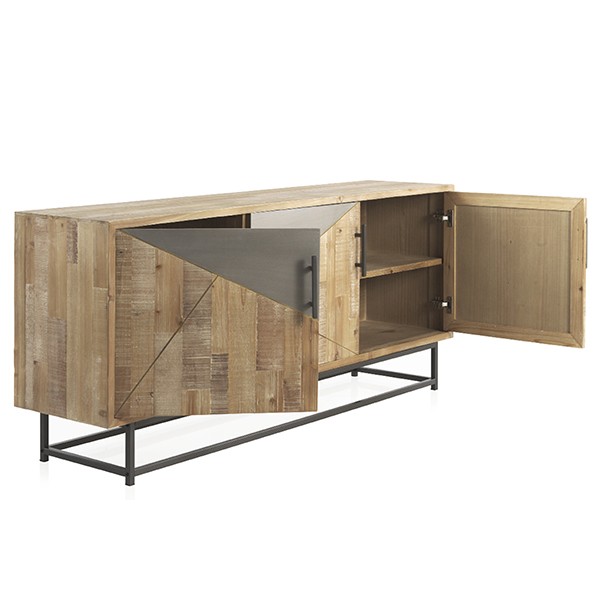 Aparador KIEL 180x41 - madera de abeto Natural - metal Negro