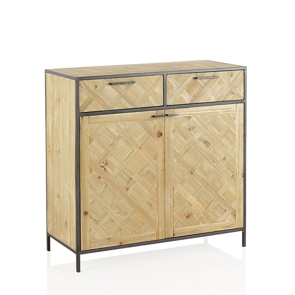 Cómoda ANHALD 90×40 – madera de abeto Natural – metal Gris oscuro