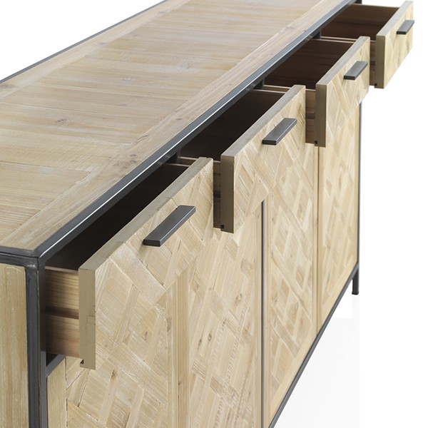 Aparador ANHALD 160x40 - madera de abeto Natural - metal Gris oscuro