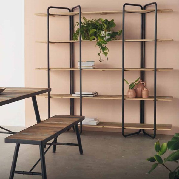 Estantería LEVERKUSEN 190x190 - metal Negro - madera de abeto Natural