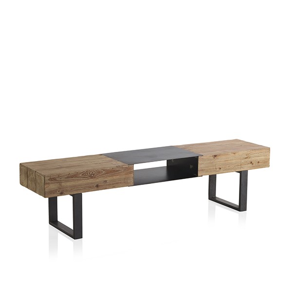 Mueble TV FURTH 180×40 – madera de abeto Natural – metal Negro