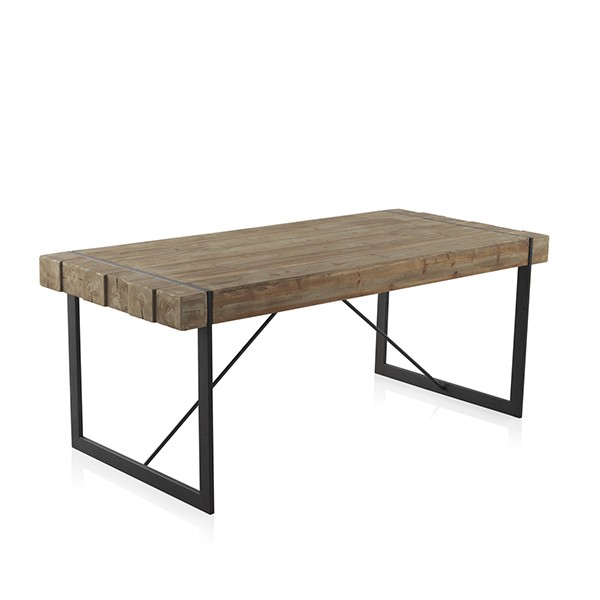 Mesa de comedor FURTH 200×90 – madera de abeto Natural – metal Negro