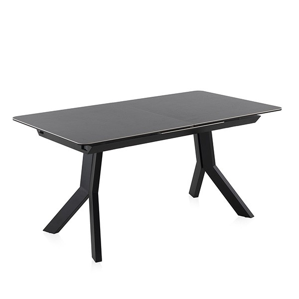 Mesa de comedor extensible MARSELLA 160(210)x90 – cerámica efecto mármol Gris oscuro – metal Negro