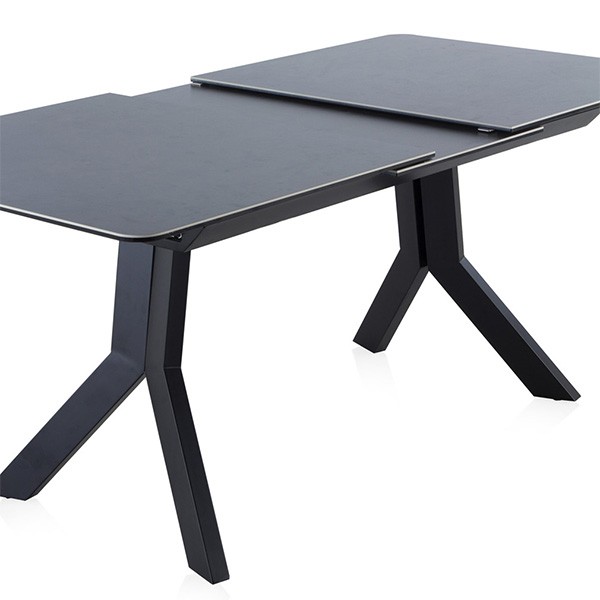 Mesa de comedor extensible MARSELLA 160(210)x90 - cerámica efecto mármol Negro - metal Negro