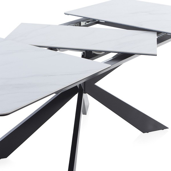 Mesa de comedor extensible LYON 160(210)x90 - cerámica efecto mármol Gris oscuro - metal Negro