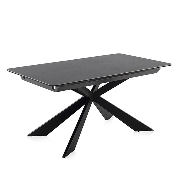 Mesa de comedor extensible LYON 160(210)x90 – cerámica efecto mármol Gris oscuro – metal Negro