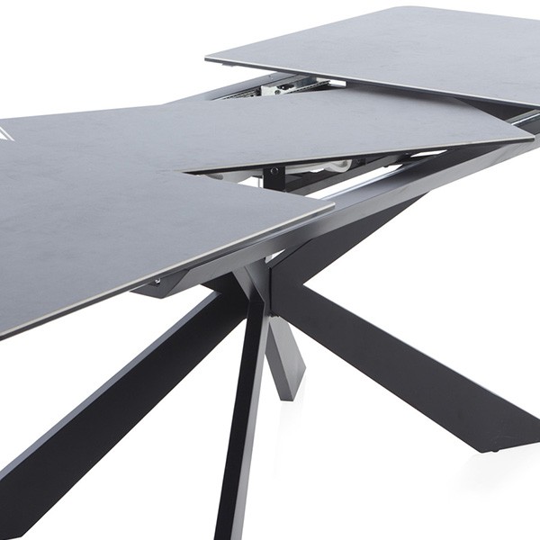 Mesa de comedor extensible LYON 160(210)x90 - cerámica efecto mármol Gris oscuro - metal Negro