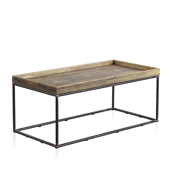 Mesa de centro LEIRIA 120×60 – madera de abeto envejecido – metal Negro Mesa de centro LEIRIA 120×60 – madera de abeto envejecido – metal Negro