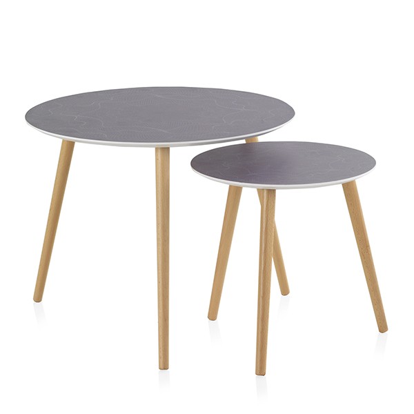 Set de dos mesas auxiliares GUADALAJARA – MDF Gris – madera Natural