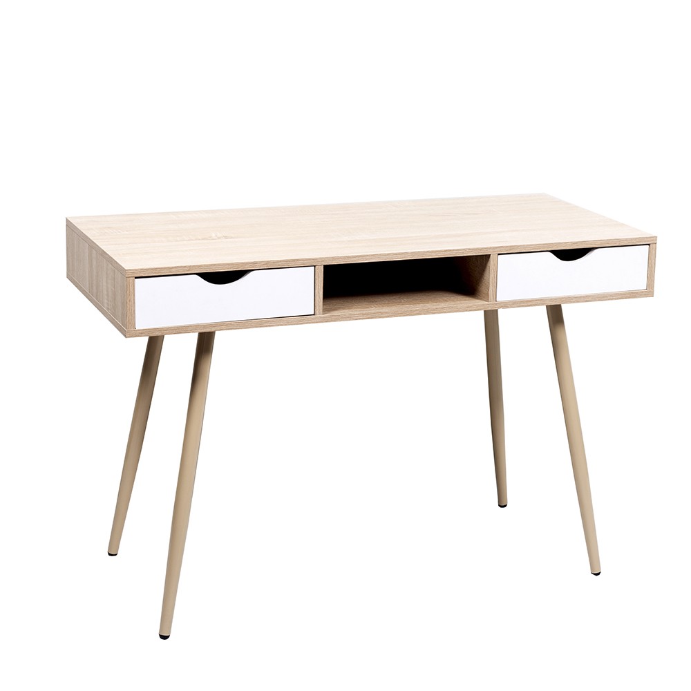 Mesa escritorio KELEY 110x50 - melamina Roble y Blanco